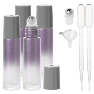 Imagem de SESENSE Frascos de rolo de óleo essencial, frascos de perfume de vidro espesso de 10 ml com abridor de funil e conta-gotas, frascos vazios de vidro colorido com bolas de rolo de aço inoxidável (cinza