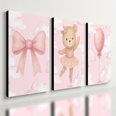 Imagem de Kit 3 Quadro Decorativo Quarto Meninas Bebê Infantil Rosa (40x28cm)