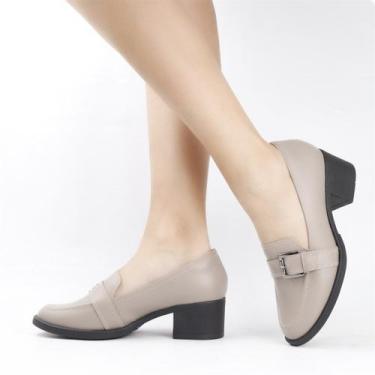 Imagem de Mocassim Salto Bloco Couro - NEFTALI, Caqui, 37