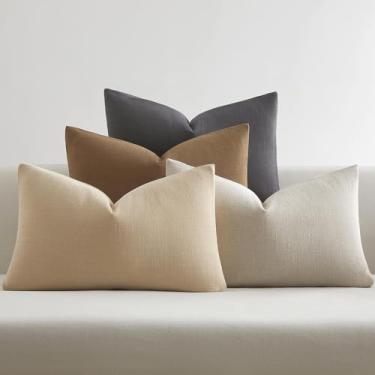 Imagem de JUSPURBET Conjunto de 4 fronhas decorativas de linho 30,5 x 50,8 cm para sofá, cama, capas de almofada lombar macias com zíper oculto para decoração de sala de estar, cinza escuro