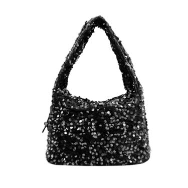 Imagem de Mini bolsa feminina com lantejoulas brilhantes nas axilas, bolsa clutch para noite, para festa, formatura, casamento, Preto, One Size