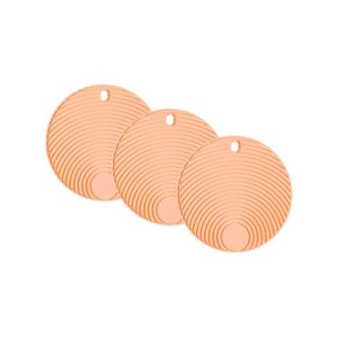 Imagem de Conjunto de Descansos de Panela Redondo de Silicone Laranja - 3 unidades - 17x17cm - Resistente ao Calor e Deslizamento - Livre de BPA