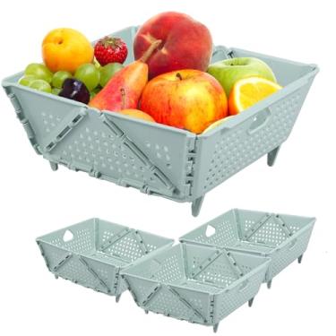 Imagem de 4 peças de escorredor dobrável que economiza espaço, cesta de armazenamento dobrável, coador de cozinha multifuncional para drenar alimentos, legumes, frutas (verde, 4)