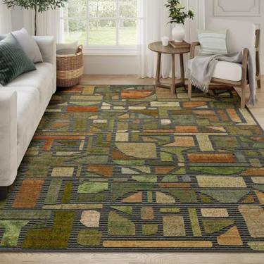Imagem de DEXDE Tapete vintage quadriculado abstrato para sala de estar, antiderrapante, lavável, grande, macio, moderno, para sala de jantar, quarto, cozinha, escritório, berçário, sala de jogos, verde