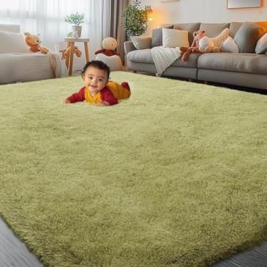 Imagem de Tapetes de área de 20 x 25 cm para quarto e sala de estar, tapete felpudo macio de pelúcia macia, tapetes laváveis na máquina para decoração de casa de crianças (20 x 25, verde grama)