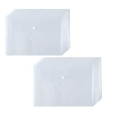 Imagem de DTOOSZN Pacote com 20 pastas de arquivos de envelopes de plástico, pasta de poliéster transparente para documentos com fecho de pressão, A4, tamanho carta, envelope de poliéster impermeável para