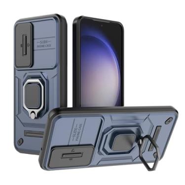 Imagem de SORAKA Capa para Samsung Galaxy S23 5G com suporte de anel e capa deslizante para câmera Samsung Galaxy S23 5G Capa com placa de metal para suporte magnético de carro capa protetora de camada dupla em