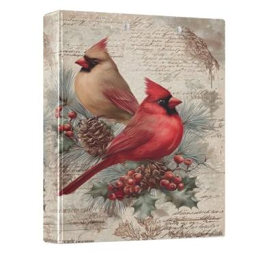 Imagem de Fichário de 3 anéis, cardeais, pássaro, pinheiro, Natal, 3,8 cm, fichários com três argolas com prancheta, serve para papel de 21 x 28 cm, 3 bolsos internos de PVC transparentes para material de