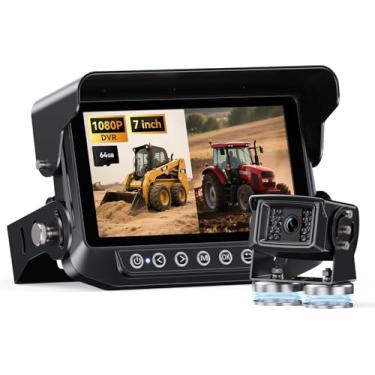 Imagem de Sistema de câmera de segurança Dual-View HD 1080p 1080p com tela dividida, câmera magnética e gravador DVR para caminhões, trailers, trailers e equipamentos pesados agrícolas