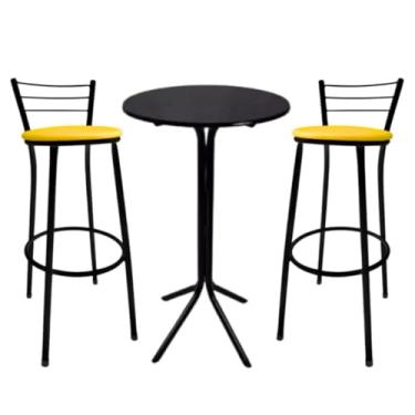 Imagem de Conjunto Completo Mesa De Bistrô Com 2 Banquetas Altas, Em AçO E Mdf, Para Cozinha, Bar E áRea Gourmet(Amarela)