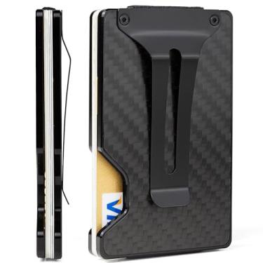Imagem de FIRDIKT Carteira masculina minimalista de fibra de carbono, porta-cartão de crédito, clipe de dinheiro e alça para dinheiro, carteira masculina fina RFID, Fibra de carbono fosca r2, Minimalist Wallet
