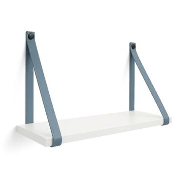 Imagem de Prateleira Flutuante Com AlçA De Couro 50cm, Prateleira Decorativa Moderna Para Sala, Quarto E EscritóRio, Ideal Para Plantas, Livros E DecoraçãO, (Alça azul)