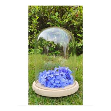 Imagem de Pacote com 2, estojo de decoração de cúpula cloche de vidro transparente, pote decorativo de mesa central com base de madeira (20,3 x 12,7 cm + 17,8 x 10 cm)