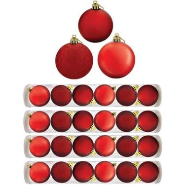 Imagem de Kit Bola De Natal Mista Gliter, Fosca, Brilho Vermelha 24 Unidades 8cm