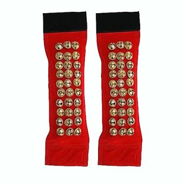 Imagem de Tornozeleira MBI Bharatnatyam Ghungroo e kathak dançando (Ghungroo) | Equipamento de dança de instrumento musical | Tornozeleira de dançarinos clássicos indianos 3 linhas (vermelha)