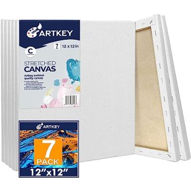 Imagem de Stretched Canvases for Painting 12x12 Inch 7-Pack, 10 oz Triple Primed Acid-Free 100% Cotton Blank Canvas, Square Canvas for Oil Paint Acrylics Pouring & Wet Art Media, Pour Painting