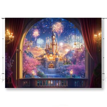 Imagem de KUKUSOUL 2,1 x 1,5 m Castelo de princesas cenário de aniversário vista noturna do castelo fundo de castelo suprimentos de festa de aniversário para crianças decorações de mesa de bolo KUBSJ010