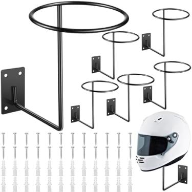 Imagem de Potchen Pacote com 6 suportes para capacete, expositor, cabide de metal, suporte de parede, gancho de parede, acessórios de motocicleta, para jaqueta, casaco, bola traseira para basquete, futebol,