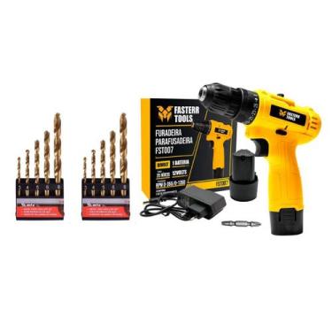 Imagem de Parafusadeira e Furadeira 12V com Jogo de brocas 3 a 8 mm titânio - Fa