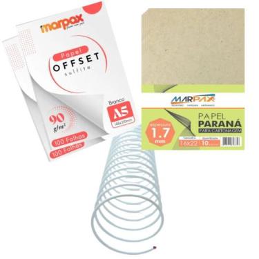 Imagem de Kit encadernação 90g Offset A5 + Papel Paraná + Espiral Metal - Marpax