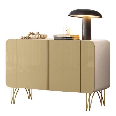 Imagem de Balcão Aparador Buffet 2 Portas Pé Metal Benvy Off/champanhe H01 - Mpozenato