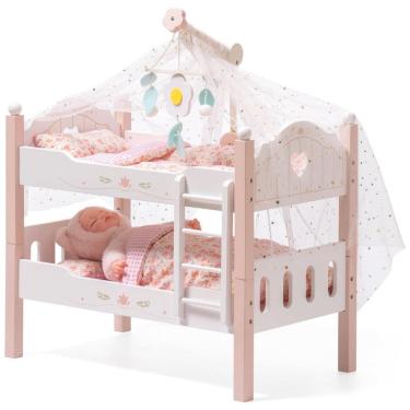 Imagem de Cama de Boneca ROBUD, Beliche de Madeira para Bonecas, com Tule, Cama American Girl para Presentes, Rosa
