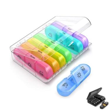 Imagem de Organizador de Remédios Porta Comprimidos Semanal 7 Dias – Caixa de Remédios com Divisórias Manhã, Tarde e Noite – Preto ou Colorido – Portátil e Resistente - Caixa organizadora