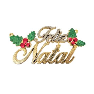 Imagem de Placa Feliz Natal Glitter Decorado Dourado 31cm - Magizi
