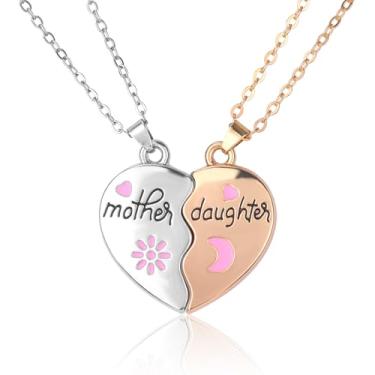 Imagem de 2 colares combinando, colar de mãe e filha em forma de coração, pingente magnético para mãe e família, pingente combinando para mamãe, joia de família de 2 partes para 2 (ouro, prata), Medium, liga