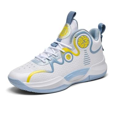 Imagem de Novetra Tênis de basquete masculino cano alto, respirável, com cadarço, sola grossa, antiderrapante e amortecimento(Blue,38 BR)