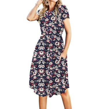 Imagem de Vestido casual feminino de verão, manga curta, bolso, joelho, trabalho