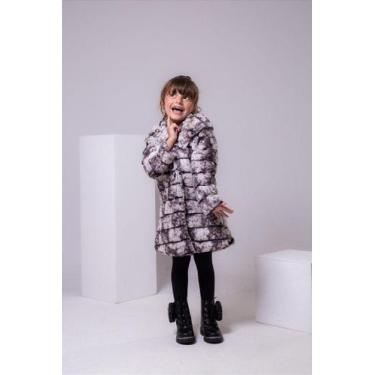 Imagem de Casaco Peluciado Preto e Branco Mesclado com Capuz para Meninas - no-b