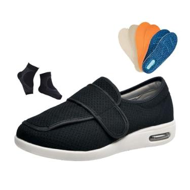 Imagem de Calçado Ortopédico Ajustável Para Caminhada Com Artrite E Edema Para Diabéticos Homens, Calçado Largo Respirável Caminhada De Idosos Que Engorda E Alarga, Alívio Dor Nos Pés Inchados(Black,47 EU)