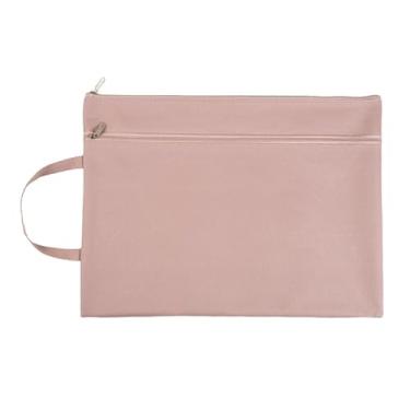 Imagem de Bolsa com zíper, organizador de documentos impermeável B4 tamanho carta para material escolar de escritório, sacos de arquivo de camada dupla com alça de transporte resistente, rosa