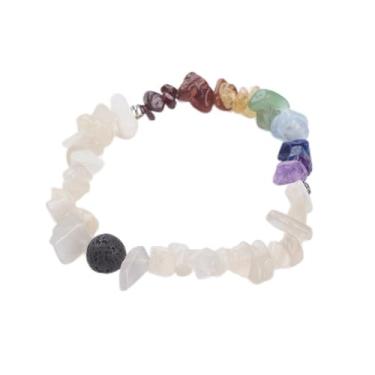 Imagem de 1 pulseira de cristal com lascas de cristal, joias de chacra, pulseiras elásticas de pedras preciosas naturais, pulseiras elásticas de cristal de cura com pedra da lua branca para mulheres