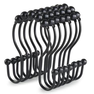 Imagem de Ganchos de cortina de chuveiro, 6 peças de anéis pretos de aço inoxidável, duplo deslizante suave à prova de ferrugem (preto)