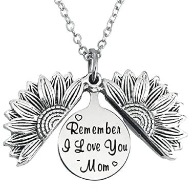 Imagem de Generic Colar de girassol prata para mãe: "Remember I Love You Mom" - Colar clássico feminino adulto unissex, 49,5 cm, aço inoxidável, sem pedra preciosa
