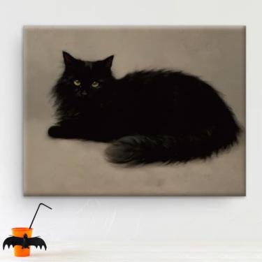 Imagem de Arte de parede de gato gótico vintage Halloween Dark Academia Cat Picture Art Decoração de parede de Halloween para sala de estar quarto 25 x 20 cm