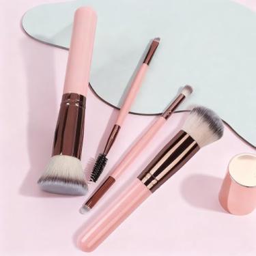 Imagem de Conjunto de 4 pincéis de maquiagem, corretivo profissional para sombra, corretivo, blush, pó, aplicador, bronzeador, rosa