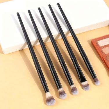 Imagem de Kit de 5 pincéis de olhos com estojo de papel, pincéis de maquiagem para aplicação líquida, em pó e creme, sombra e delineador, pincéis ecológicos, cabelo sintético, sem crueldade, preto