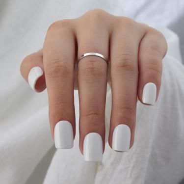 Imagem de Kit de decoração de unhas quadradas curtas, cor sólida, 24 peças de manicure reutilizável com cola de gelatina, mini lixa e bastão, conjunto de manicure DIY para mulheres