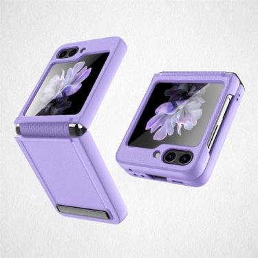 Imagem de Capa para Samsung Galaxy Z Flip 5 Flip5 5G Capa de couro com proteção de dobradiça e película protetora de tela pequena traseira, roxa, para Galaxy Z Flip5