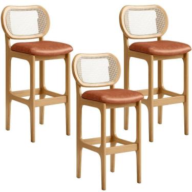 Imagem de Kit 03 Banquetas Altas Para Cozinha Bancada Sala Tela Betta Fixa L02 Couríssimo Camel - Lyam