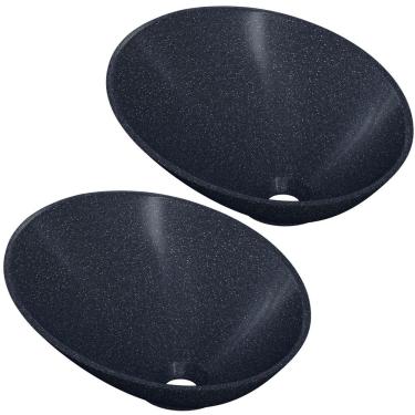 Imagem de Kit 02 Cubas de Apoio Meia Lua Para Banheiro Lavabo C01 BM38W Preto Granit - Lyam