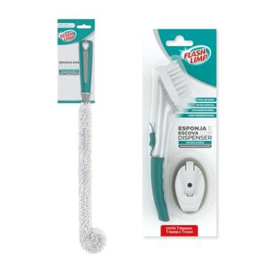 Imagem de Escova Lava Louças Com Dispenser de Detergente + Escova Lava Garrafas Longa – Kit 2 Peças para Cozinha Lava Taças Garrafas mamadeiras