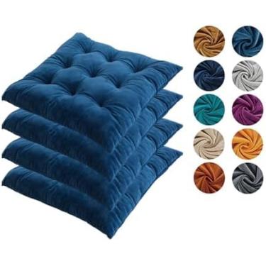 Imagem de Almofadas Para Cadeira Conjunto De 4 Almofadas De Assento Verde Escuro Para Cadeiras De Jantar Almofadas De Cadeira De Cozinha Feitas De Algodão Macio Veludo De Cristal Alm, Navy Blue, 40cm