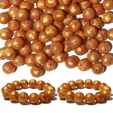 Imagem de 120 contas de silicone Richbunnys de 15 mm para fazer canetas e chaveiros, contas grandes para fabricação de colares e pulseiras, conjunto de contas de borracha sortidas (ouro perolado)