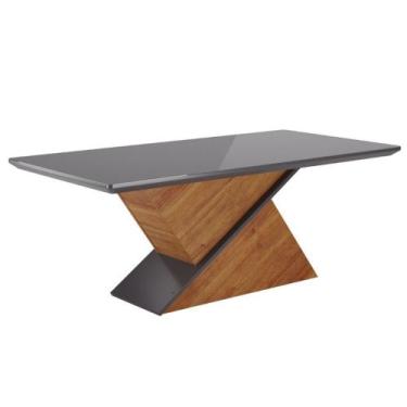 Imagem de Mesa de Jantar 180cm com Tampo de Vidro Glamurosa Viero, Mel Grafite