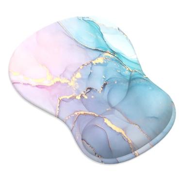 Imagem de eulps Mouse pad com descanso de pulso de gel, suporte de pulso ergonômico e confortável para laptop, mouse para alívio da dor com base de poliuretano antiderrapante para escritório e casa (mármore)