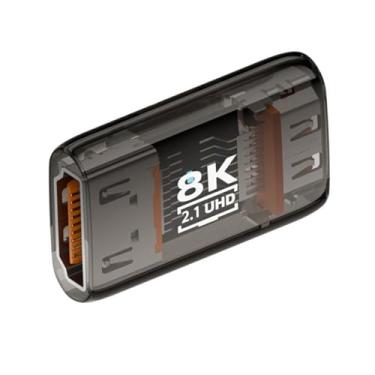 Imagem de NFHK Extensor adaptador HDMI fêmea para HDMI 2.1 fêmea UHD transparente com luz LED inteligente suporta HDTV 8K 60hz